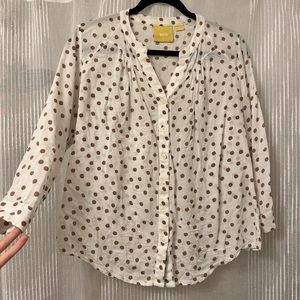 MAEVE 3/4 Sleeve Button Up Polka Dot Blouse